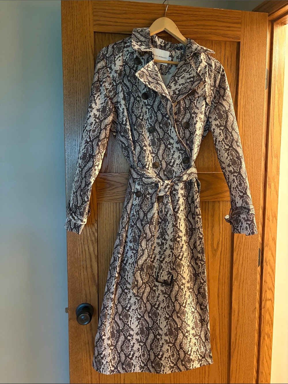 Rebecca Minkoff Snake-Print Trench Coat in Neutral Tones